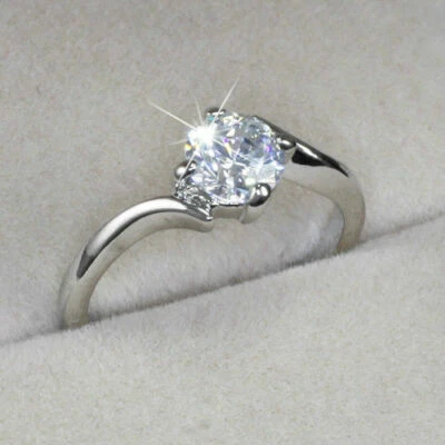 White gold plated Wedding Ring for Her Engagement Rings Real Round Cut CZ - Image 1 of 4