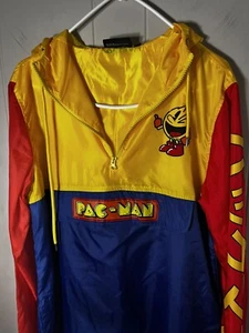 Pac-Man Video Game Hoodie Windbreaker Jacket Colorblock Men’s Medium Retro EUC - Picture 1 of 12