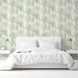 Hanging Leaf Leaves Wallpaper Tree Nature Forest Green Feature Wall White Green - Picture 1 of 9