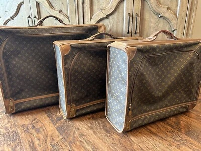 Juego de tres maletas Louis Vuitton clásicas marrones vintage años 70 Foto 1 de 4