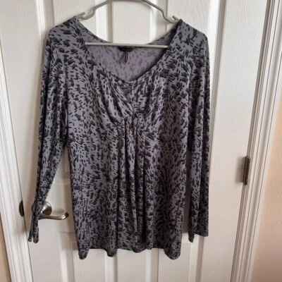 Blusa Daisy Fuentes Estampado Animal Manga Larga Gris Azul Top Talla L Foto 1 de 4
