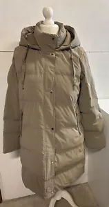 ZARA Cappotto Donna Taupe Impermeabile con Cappuccio Imbottito Zip Giacca Taglia Large - Foto 1 di 11