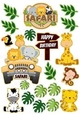 FUNBAKERY Safari Animal Cake Topper Party Decoration Edible Birthday Celebration Stand up