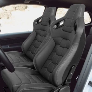 2 PCS Racing Seats for Cars, PVC Leather Reclinable Bucket Seats W/ Dual Sliders - Picture 1 of 28