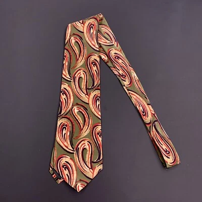 复古 Hugo Boss 佩斯利领带棕色抽象意大利 — 第 1/4 张图片
