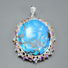 Handmade 44Ct+ Natural Turquoise Pendant 925 Sterling Silver  /Np36084