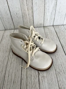 Vintage Toddler Girls Shoes Size 6 White Leather Lace Up Blucher NOS 1950's - Picture 1 of 7