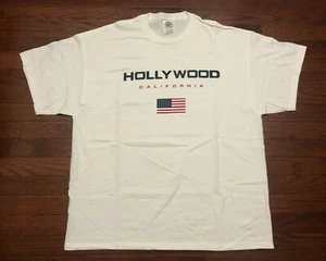 NEW VINTAGE HOLLYWOOD CALIFORNIA T SHIRT MENS XL WHITE SPELL OUT LOS ANGELES LA - Picture 1 of 4