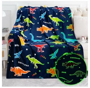 Jekeno Dinosaur Glow in The Dark Blanket Dino Throw Navy Blue 50"x60" - Picture 1 of 2