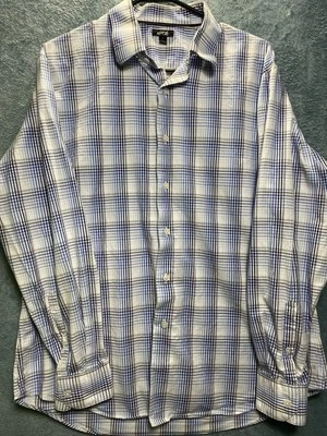 Apt 9 Long Sleeve Shirt Men L White/blue/Blk Plaid  Button Down Shirt Slim Fit - Image 1 of 4