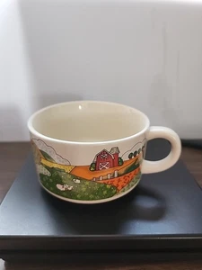 Taza de sopa vintage de granja con mango ~ gres hecha en Japón granero granja - Imagen 1 de 3