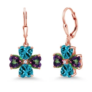 18K Rose Gold Plated Silver Green Mystic Topaz and London Blue Topaz Dangle - Picture 1 of 3