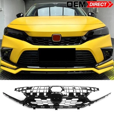 For 22-24 Honda Civic Sedan Gloss Black ABS Front Bumper Grille Guard - Si Style Foto 1 de 4
