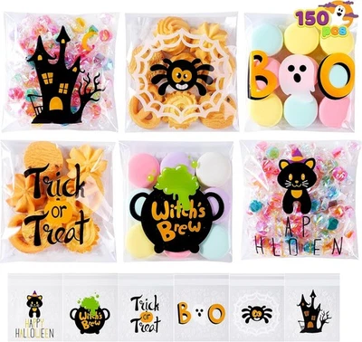 JOYIN 150 PIEZAS Bolsas de golosinas de celofán de Halloween, autoadhesivas transparentes  Foto 1 de 4