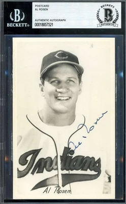 Foto postal firmada por Al Rosen Beckett BAS autógrafo de los indios Foto 1 de 2