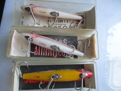Lot of (3) Vintage L&S MirroLure (2) 52M26  (1) TT12  NEW unused Boxes and paper - Image 1 of 4