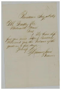 1869 Providence RI Carta Envío de Mesas y Camas a Whitinsville, MA - Imagen 1 de 2