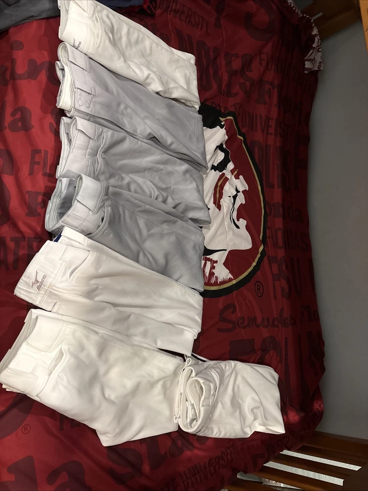 Lot of 4 Youth Medium Mizuno Performance Long Baseball Pants White and Grey - Image 1 of 4