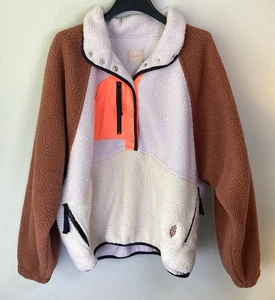 Free people Fleece Pullover Jacket Hit the Slopes Colorblock White Neon Size L - Picture 1 of 21