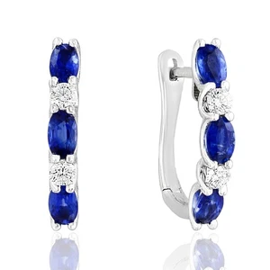 Ceylon (Sri Lanka) Oval Blue Sapphire 14K White Gold Earring 1.60CT - Picture 1 of 5