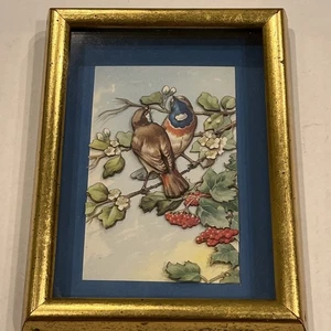 Vintage Double Flower Bird Framed Box – Paper Tole 3D Raised Decoupage Handmade - Picture 1 of 6