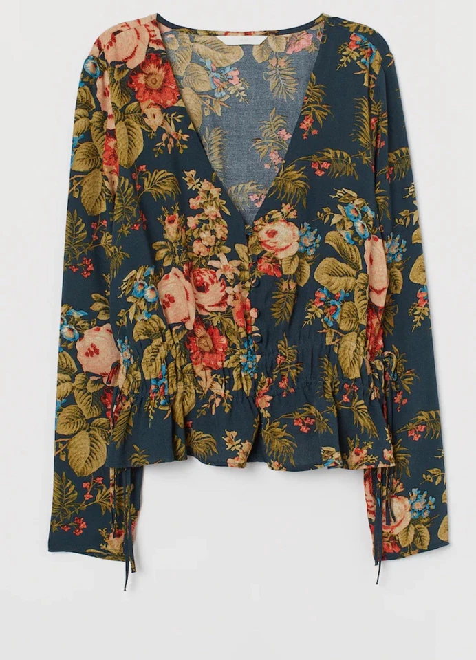 Blusa para mujer H&M Peplum talla mediana 10 multicolor floral manga larga cuello en V Foto 1 de 4