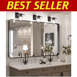 Elegant Aluminum Frame Bathroom Mirror 48”x30” – Soft Rounded Corners for Style - Picture 1 of 11