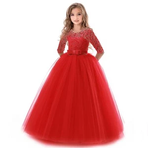 Girls Lace Long Prom Gowns Bridesmaid Kids Dresses Party Dress Kids Princess  - Picture 1 of 27