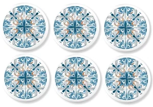 Mediterranean Floral Cabinet Knobs, 4 or 6pc Set Blue Tile Inspired Drawer Pulls - Picture 1 of 6