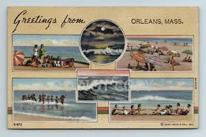 Orleans MA, vista múltiple, saludos, escenas de playa, postal de lino 1950 - Imagen 1 de 2