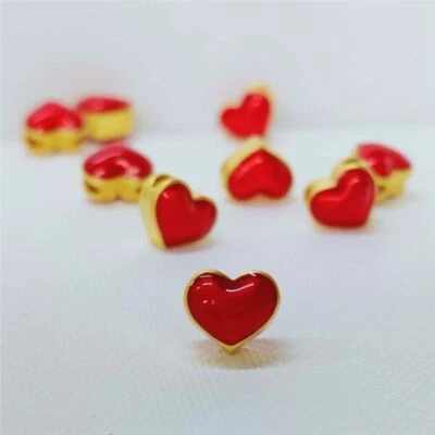 Colgante de oro amarillo puro de 24 quilates 3D esmalte rojo afortunado corazón cuentas 足金999 / 1 pieza Foto 1 de 4