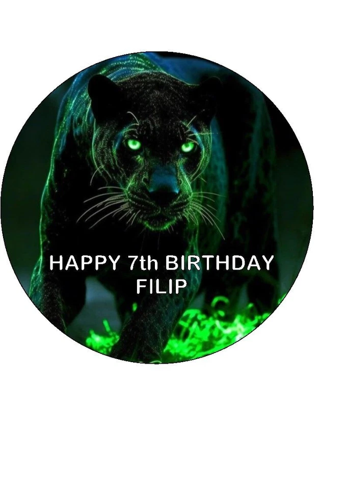 7.5" BLACK PANTHER EDIBLE ICING BIRTHDAY / PARTY CAKE TOPPER - image 1 of 1