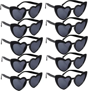Wodehahagou 10 Pcs Black Heart Shaped Sunglasses - Vintage Fashion Retro - Picture 1 of 12