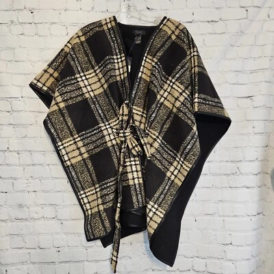 Nuevo con etiquetas Ponch envolvente Rachel Ray para mujer dorado/negro a cuadros polar con cinturón L/XL Foto 1 de 4