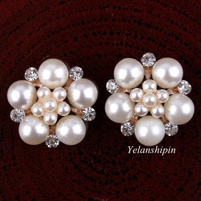 20pcs Pearl Ivory Crystal Button Clear Rhineston Flatback Buttons For Wedding - Image 1 of 4