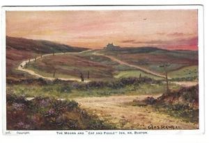 DERBYSHIRE - THE MOORS and CAT & FIDDLE INN, BUXTON 1912 Artist RAMSAY Postcard - Picture 1 of 1