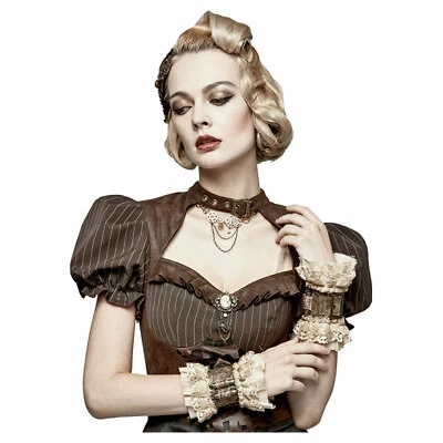 Mujer Steampunk Victoriano Encaje Imitación Cuero Pulseras Disfraz Puños Accesorios Foto 1 de 2