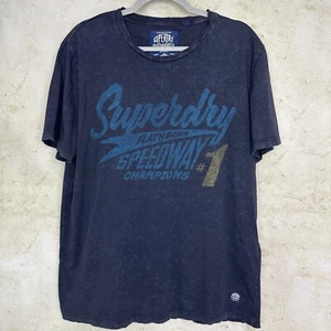 Superdry Distressed T Shirt Mens Graphic Spellout Washed Black Sz 2XL Retro - Picture 1 of 16