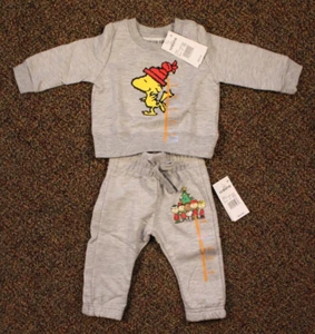 Peanuts Sweatpants + Sweatshirt Toddler Boys 6-9M Charlie Brown Christmas Gray - Picture 1 of 7