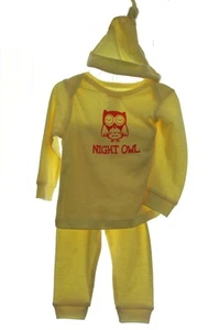 Bebé Niñas Niños Adorable Búho Nocturno 3 Piezas Juego Camisa Pantalones SOMBRERO Amarillo 3 6 Meses NUEVO - Imagen 1 de 1