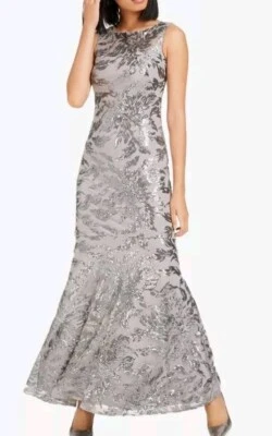 Calvin Klein Women's 10 Gray Sequined Sleeveless Maxi Mermaid Formal Dress New  - Image 1 of 4