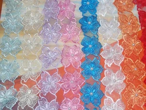 5 -   3D Blumen Polyester Applikationen Blume mit Perlen  10 Farben - Bild 1 von 23