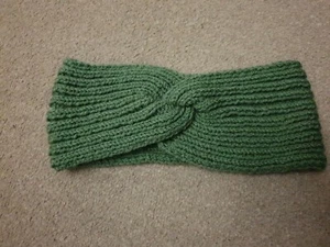 Handmade Hand Knitted Twisted Headband, ear warmer, ear muff, head wrap - Green - Picture 1 of 2
