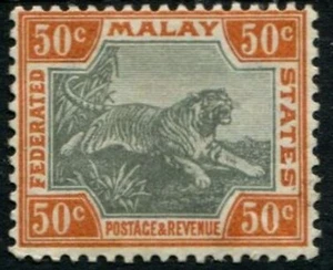 FEDERATED MALAYA STATES 1900-01 LEAPING TIGER 50c SG22b HINGED MINT - Picture 1 of 2