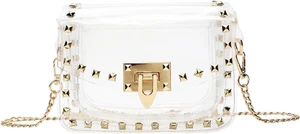 Clear Crossbody Purse Bag for Women Stadium Approved with Studded Rivet PVC  - Picture 1 of 12