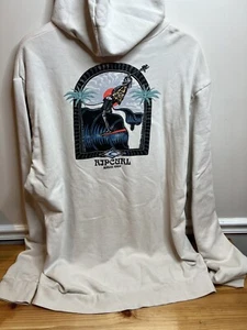 Rip Curl Beige Nasal Perch Surfing Skeleton Palm Trees Hoodie Men's Size XL NWT - Picture 1 of 7