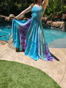Maxi Vestido Maya Antonia Pintado a Mano Tropical Resort Algodón Sirena-Espalda Abierta - Imagen 1 de 21