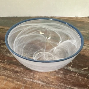 White Swirl Blue Rim Cereal Bowl ArdaCam The Art Of Tabletop Glass Replacement - Picture 1 of 6