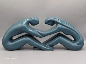 Royal Haeger Pottery Partners Sculpture Figurine Teal Gloss Ceramic Couple - Picture 1 of 7