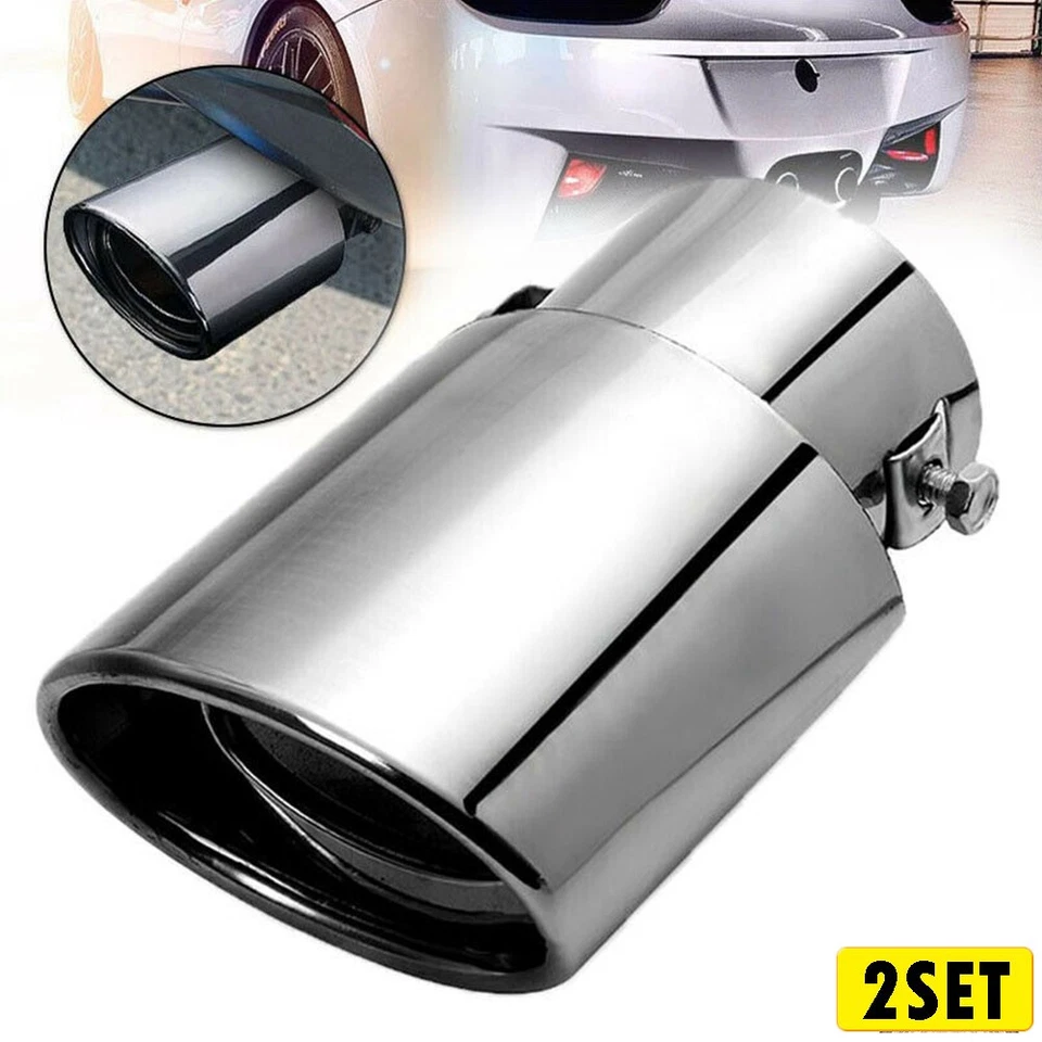 Juego de 2 silenciadores de tubo de escape de acero inoxidable plateado cromado para automóvil T Foto 1 de 4